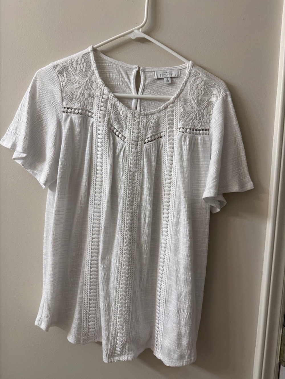 new directions White Lace-Trim Peasant Blouse